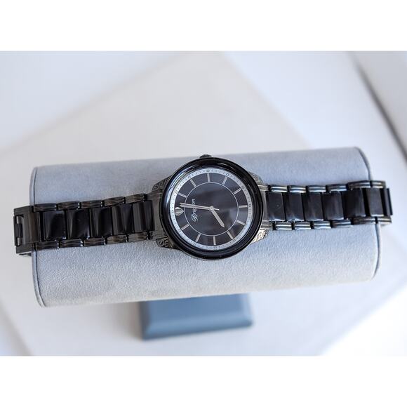 Brighton Carpinteria Watch Dark Bronze Black Acrylic Chunky Retired Quartz 7.5" - Picture 2 of 12